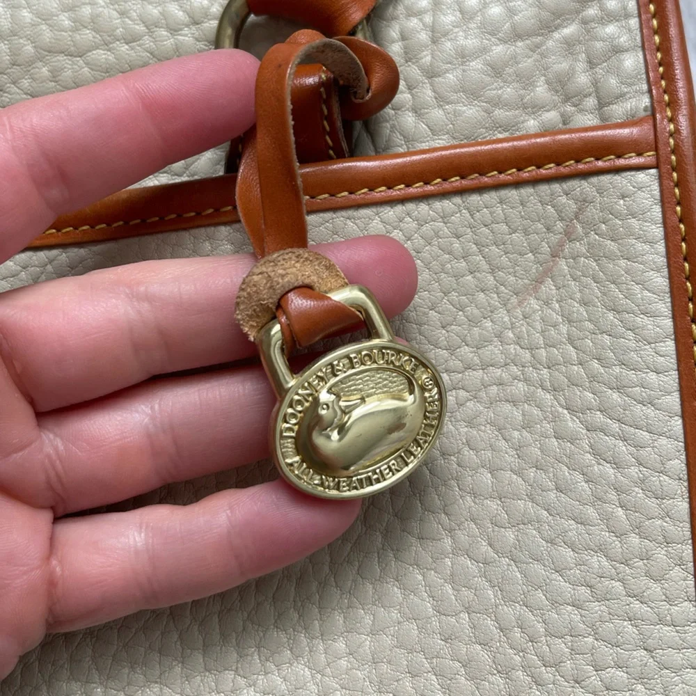 Dooney & Bourke Cream and Tan Pebbled Leather Satchel with Shoulder Strap